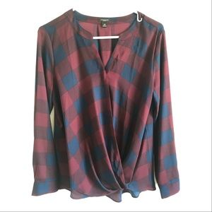 Ann Taylor Checkered Crepe Wrap Blouse